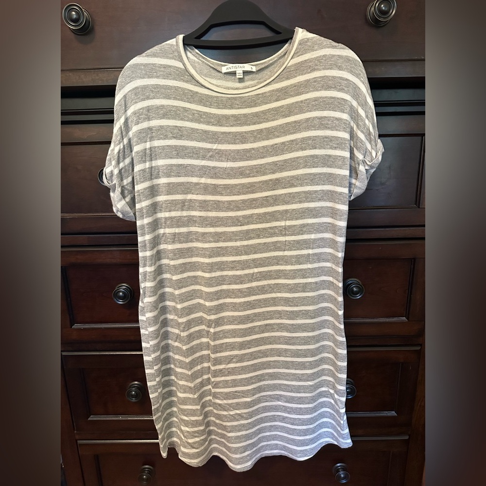 Antistar Women’s Gray & White Striped T-Shirt Dress Sz S